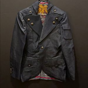 Silk denim military styled custom made jacket